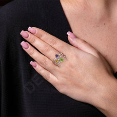 Natural Multi Tri Stones Ring