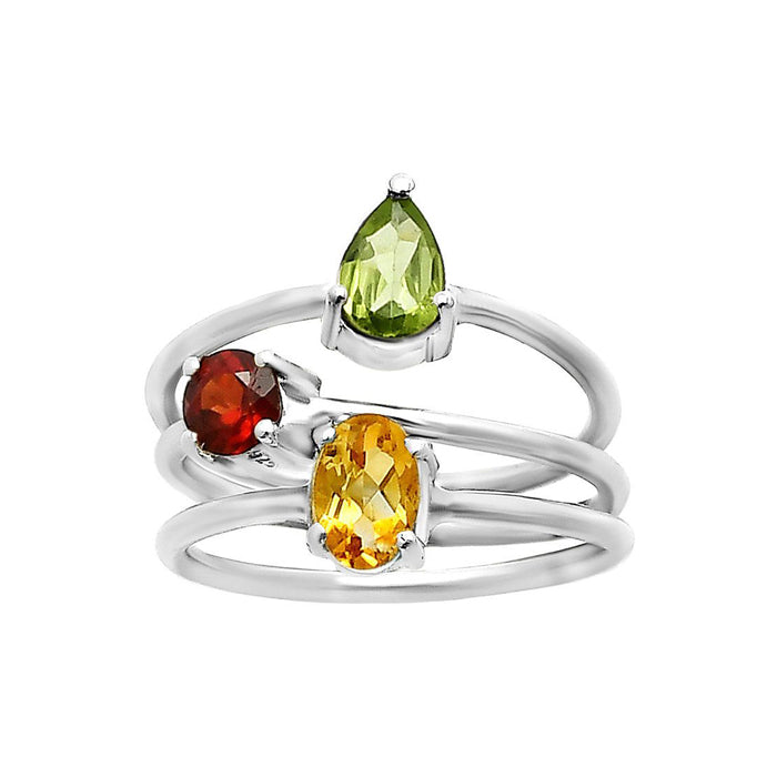 Natural Multi Tri Stones Ring