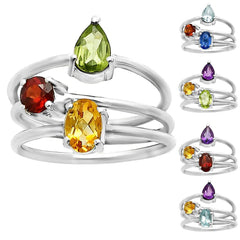 Natural Multi Tri Stones Ring