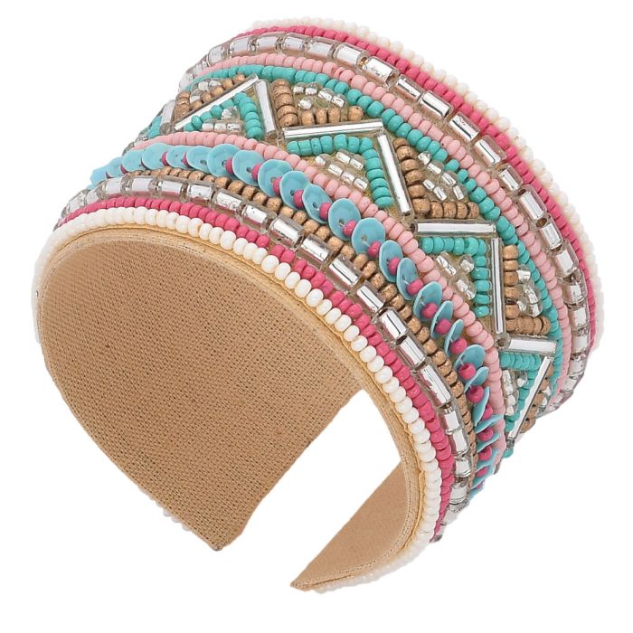 Bohemian Boho Seed Bead Loom Bracelet Large Cuff