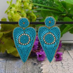 Handmade Turquoise Beaded Heart Dangle Earrings