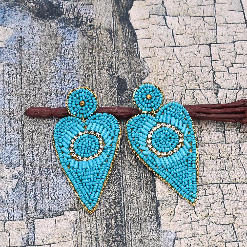 Handmade Turquoise Beaded Heart Dangle Earrings