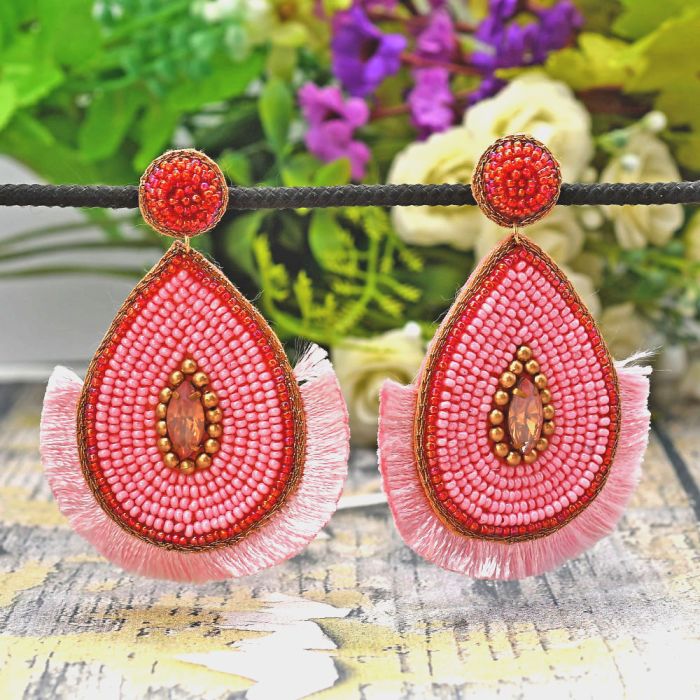 Handmade Bohemian Teardrop Earrings with Fringe