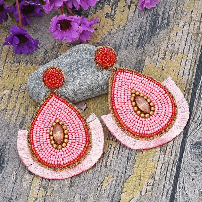 Handmade Bohemian Teardrop Earrings with Fringe