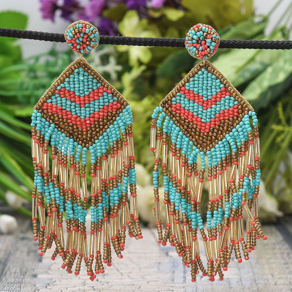 Handmade Bohemian Bead Tassel Earrings