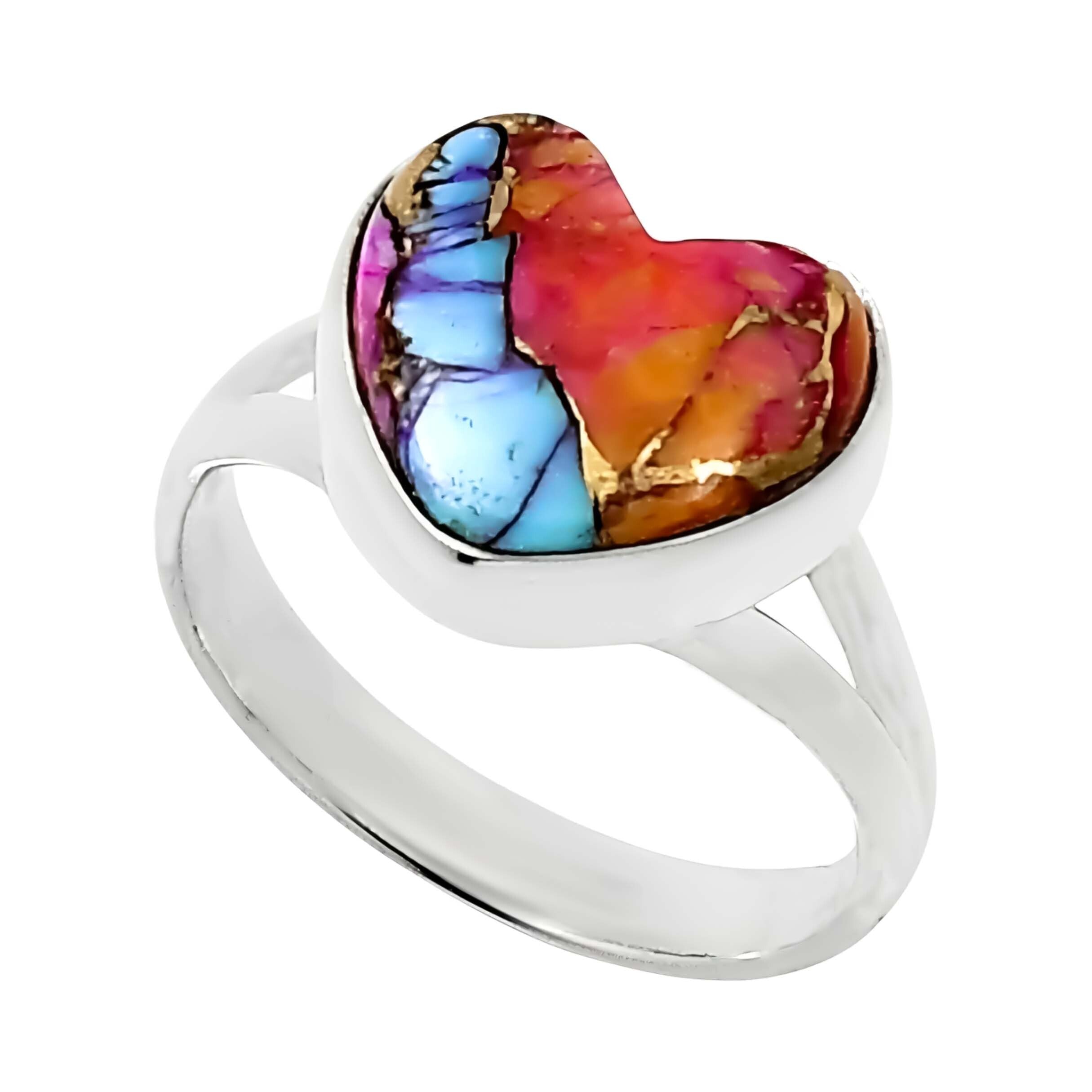Sunset Mosaic Silver Heart Ring
