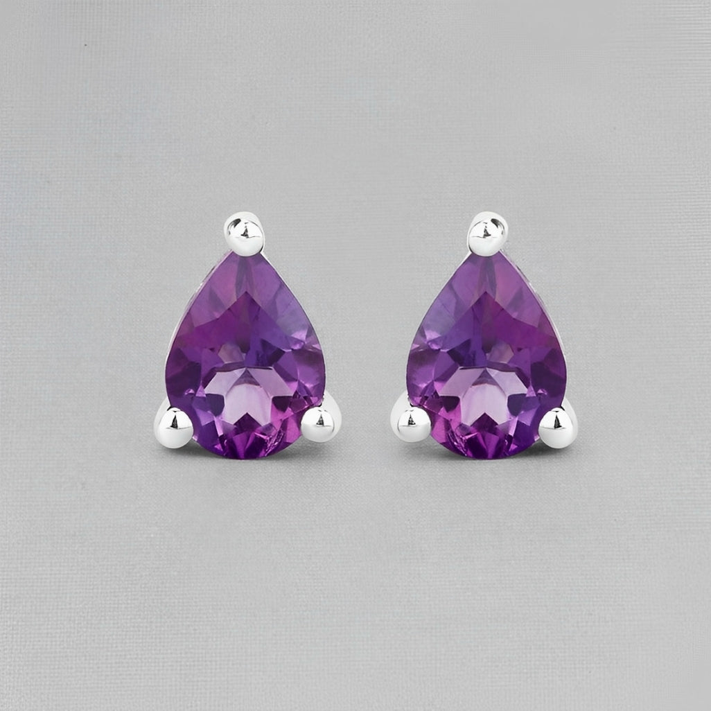 Natural African Amethyst Stud 925 Sterling Silver Earrings