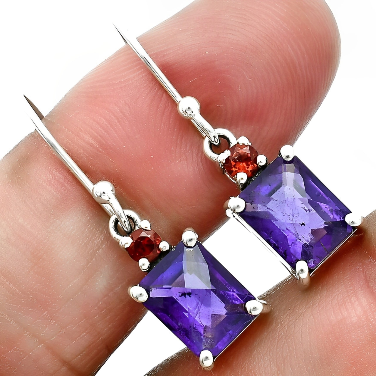 Amethyst Octagon Silver Pendant Earrings Set