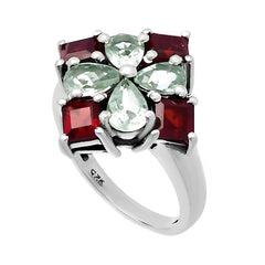 Prasiolite (Green Amethyst) & Garnet Ring