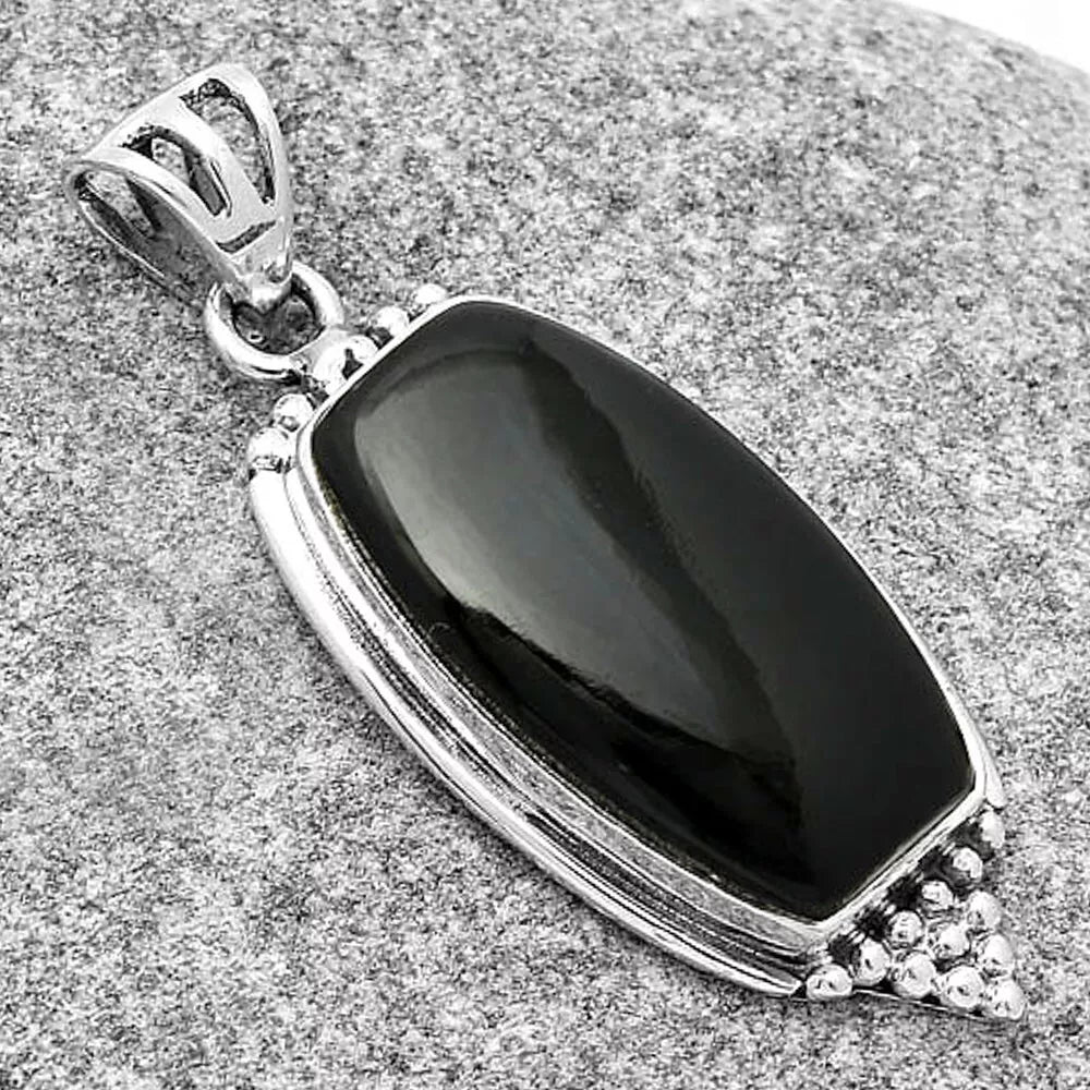 Black Onyx Rectangle Pendant Earrings Set