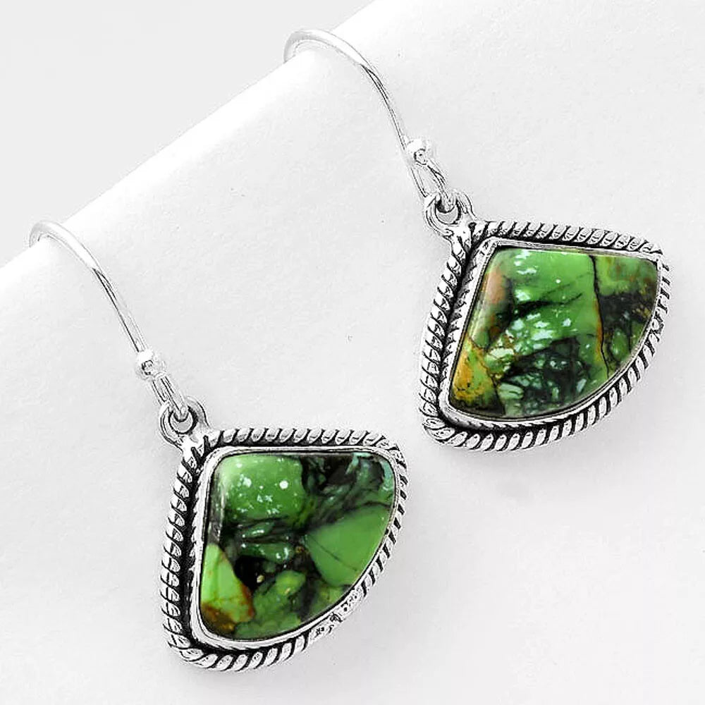 Green Matrix 925 Sterling Silver Pendant Earrings Set