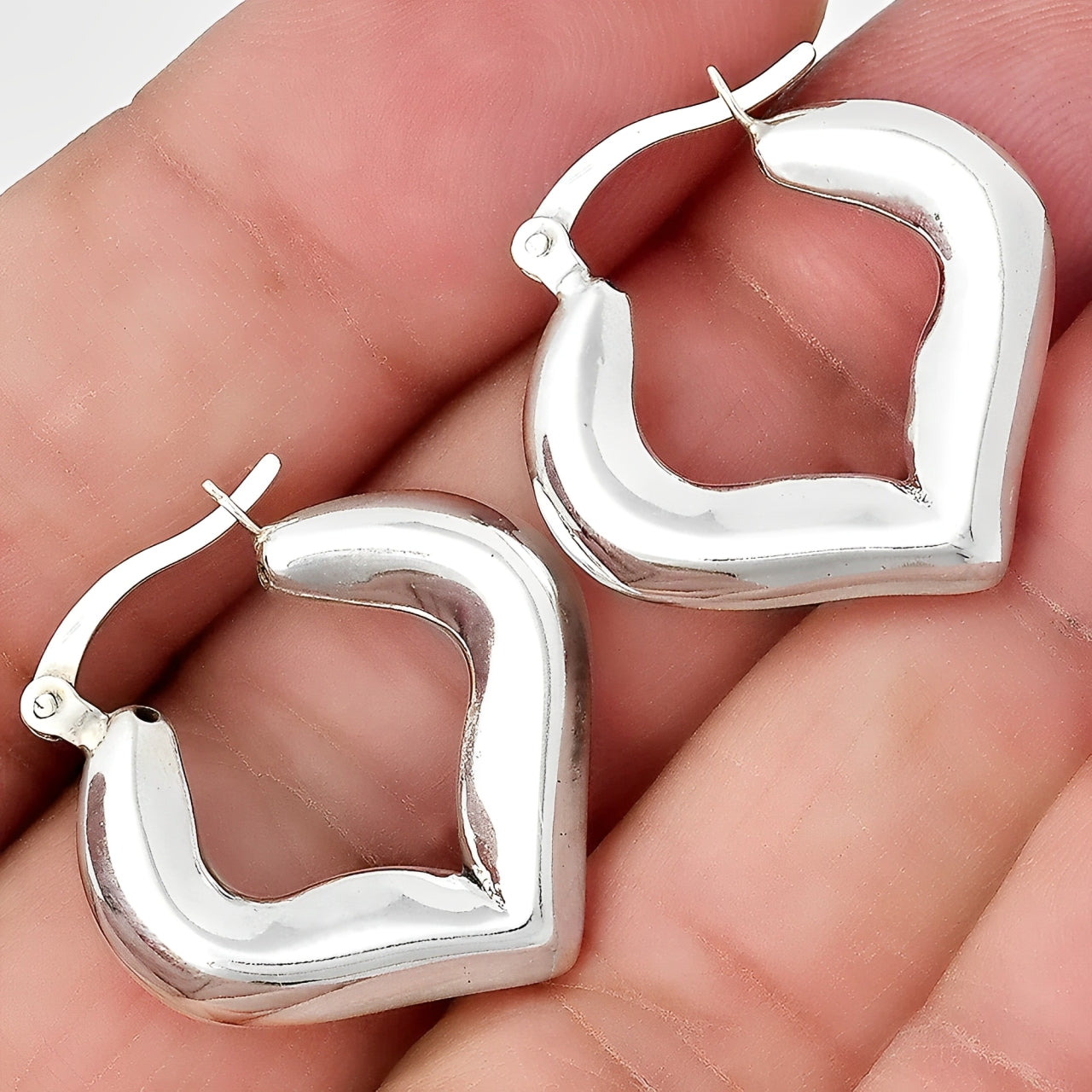 Silver Italian Love Hoop Earrings