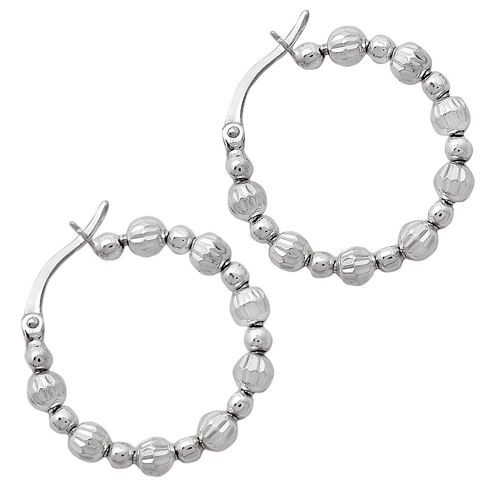 Beaded Hoop Earrings 925 Sterling Silver Jewelry