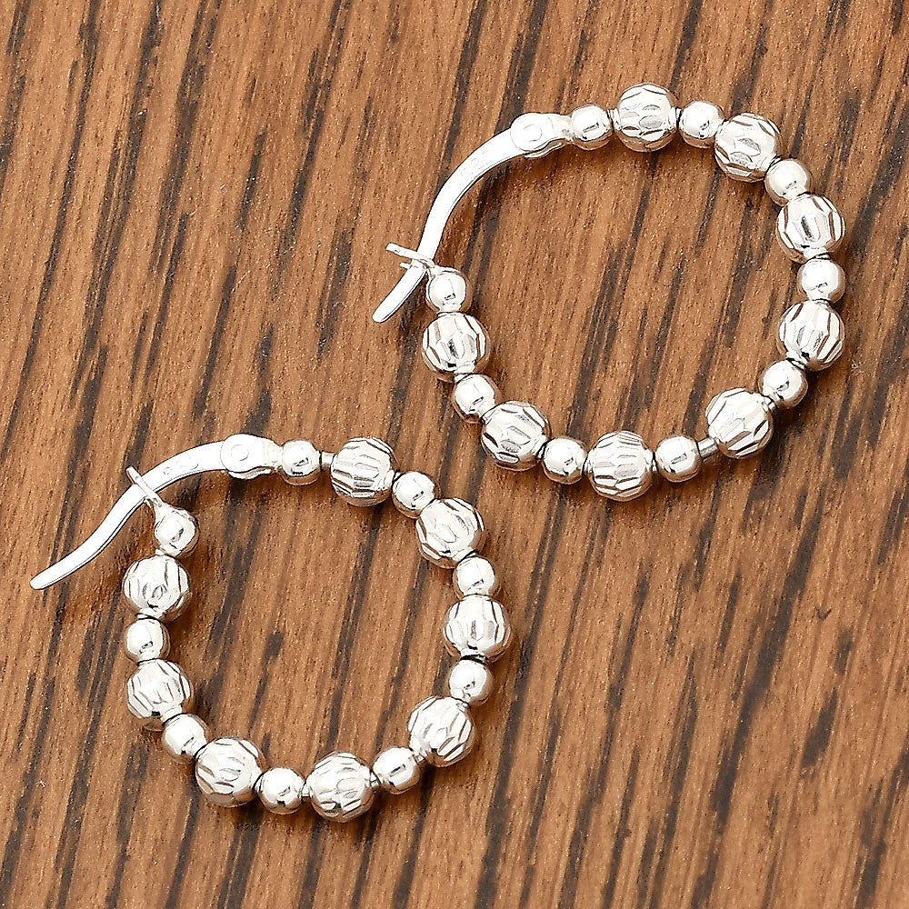 Beaded Hoop Earrings 925 Sterling Silver Jewelry