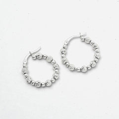 Beaded Hoop Silver Earrings