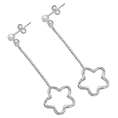 Flower Dangler Style Earrings 925 Sterling Silver Jewelry DGE1044