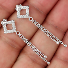 Dangling Chains Stud Earrings 925 Sterling Silver Jewelry DGE1046