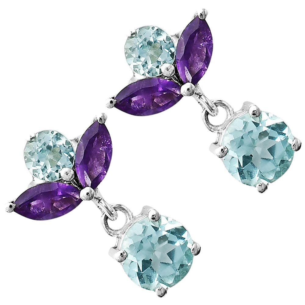 African Amethyst, Green Onyx & Garnet 925 Silver Earrings