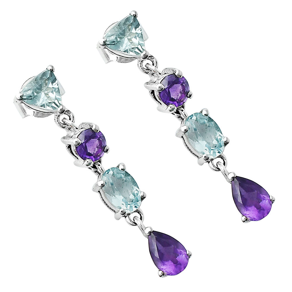 Amethyst Brazil & Sky Blue Topaz 925 Sterling Silver Earrings