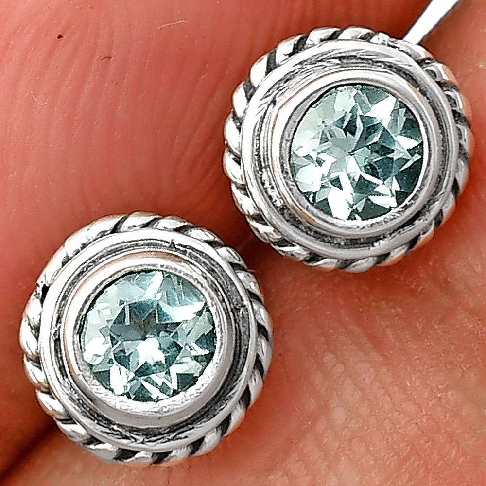 925 Silver Round Gemstone Stud Earrings