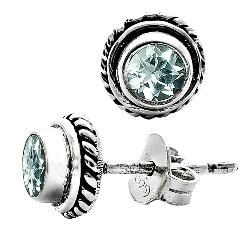 925 Silver Round Gemstone Stud Earrings