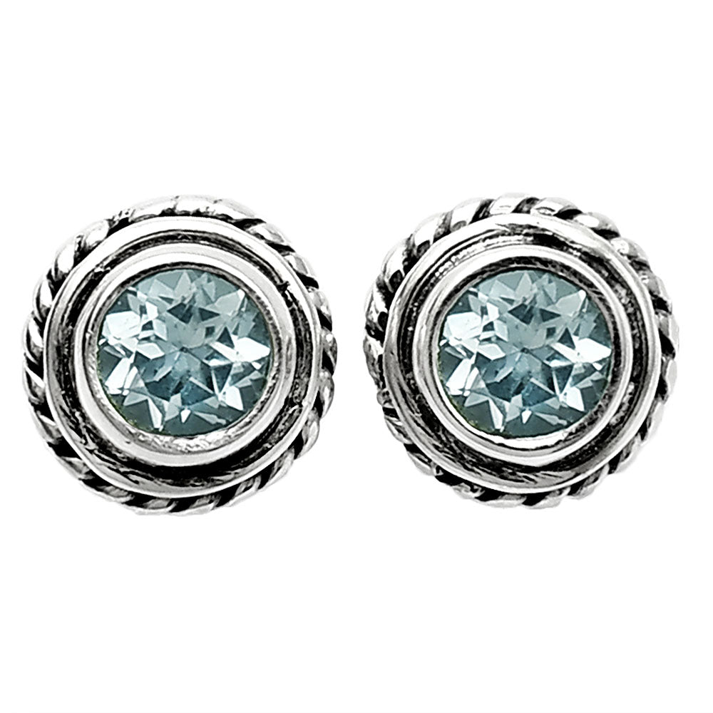 925 Silver Round Gemstone Stud Earrings