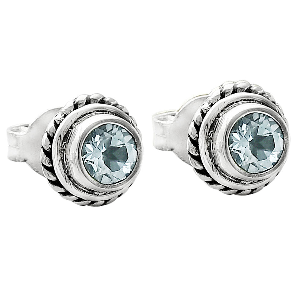 925 Silver Round Gemstone Stud Earrings