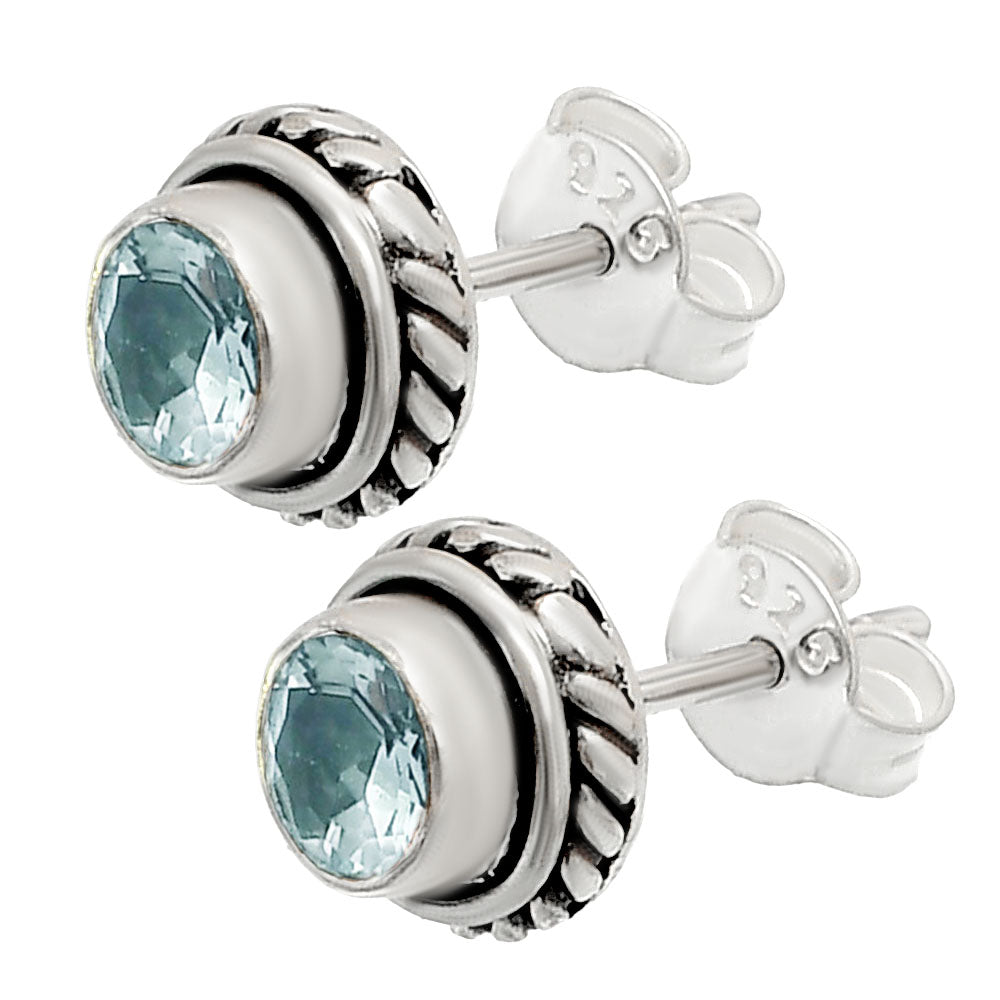 925 Silver Round Gemstone Stud Earrings