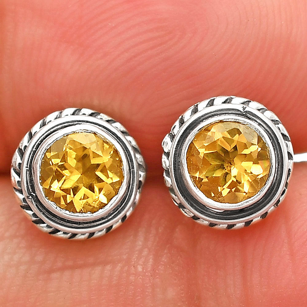 925 Silver Round Gemstone Stud Earrings