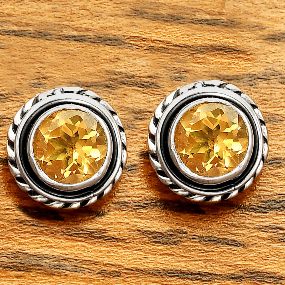 925 Silver Round Gemstone Stud Earrings