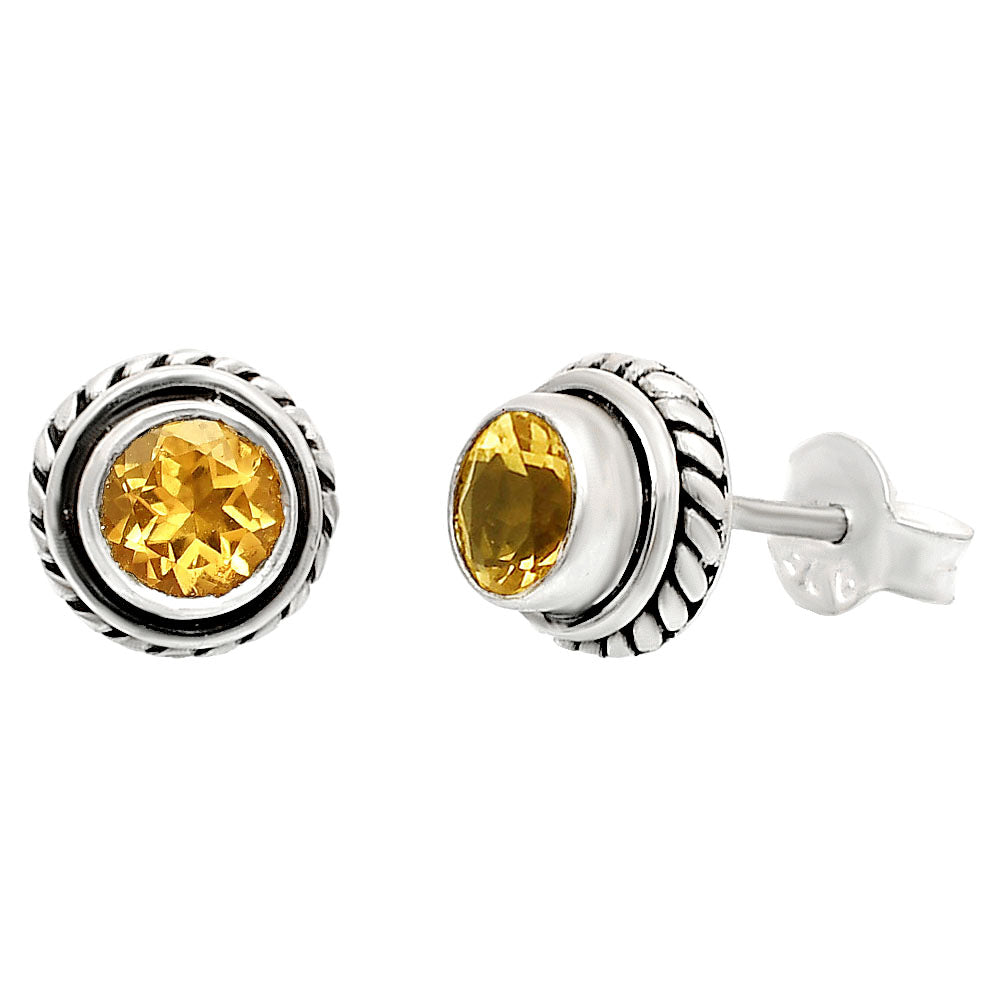 925 Silver Round Gemstone Stud Earrings