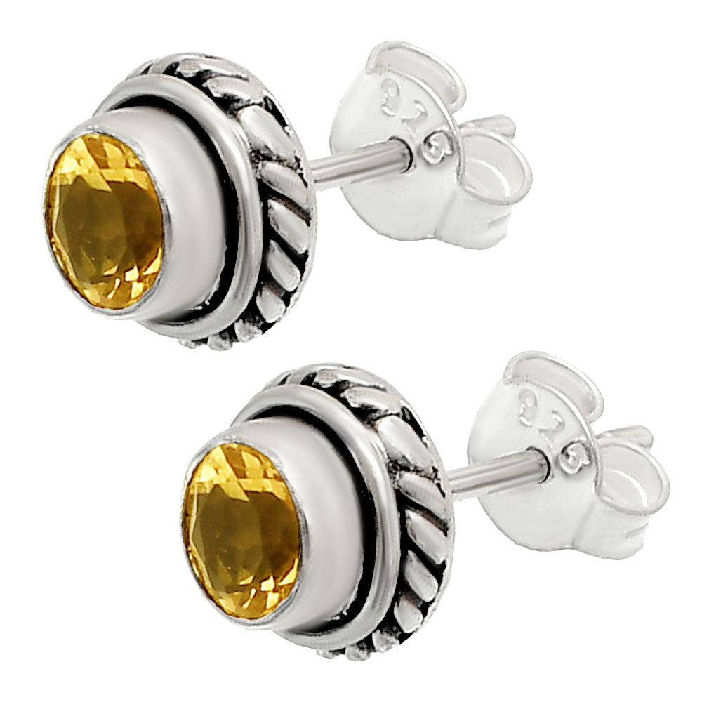 925 Silver Round Gemstone Stud Earrings