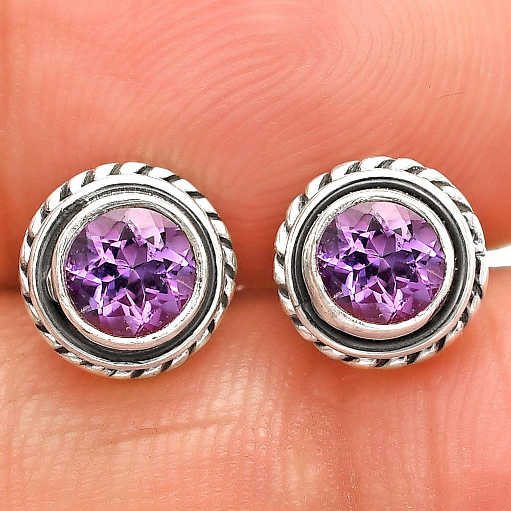 925 Silver Round Gemstone Stud Earrings