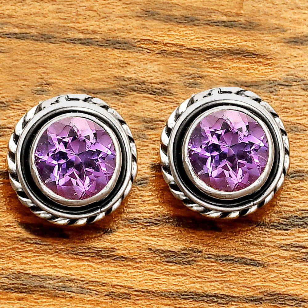 925 Silver Round Gemstone Stud Earrings