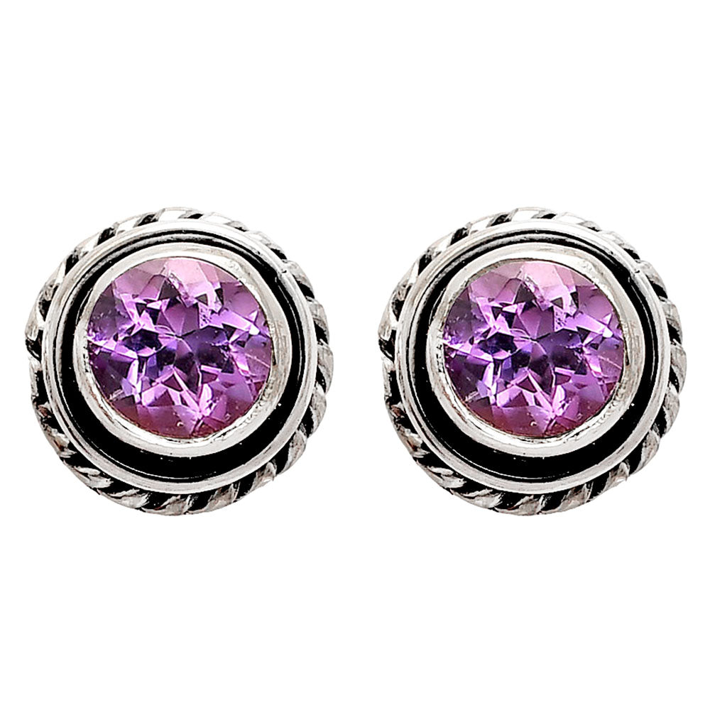 925 Silver Round Gemstone Stud Earrings