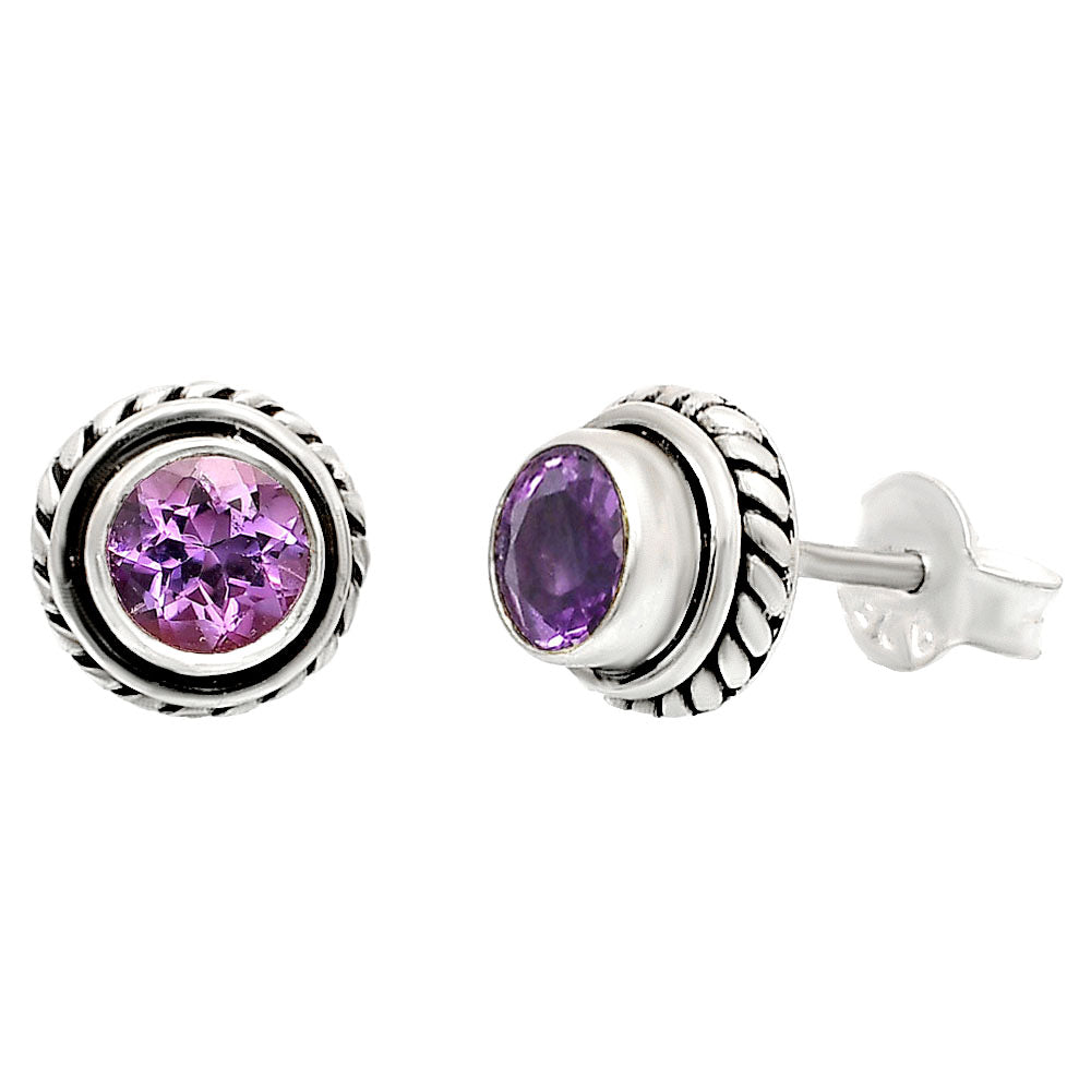 925 Silver Round Gemstone Stud Earrings