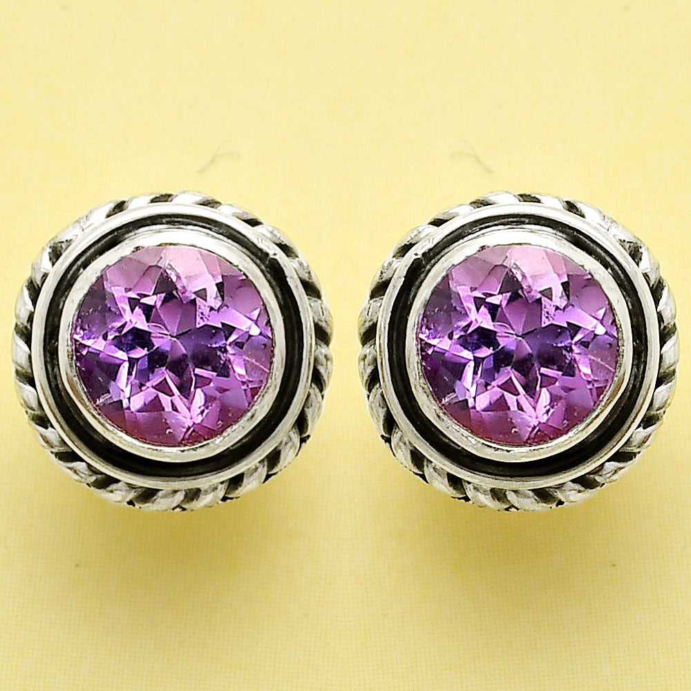 925 Silver Round Gemstone Stud Earrings