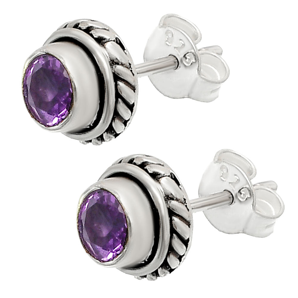 925 Silver Round Gemstone Stud Earrings