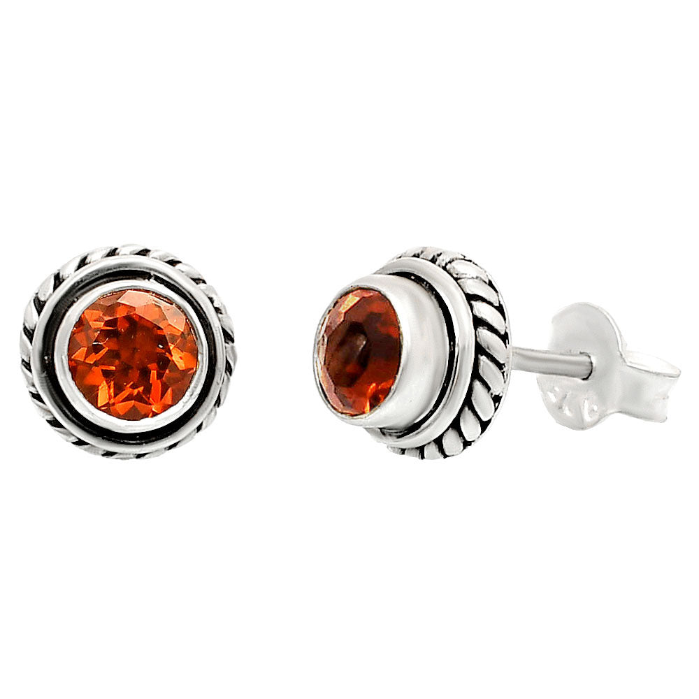 925 Silver Round Gemstone Stud Earrings