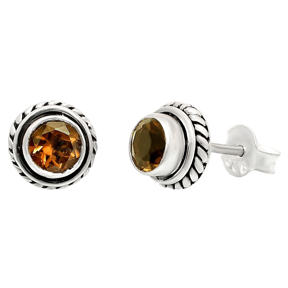 925 Silver Round Gemstone Stud Earrings