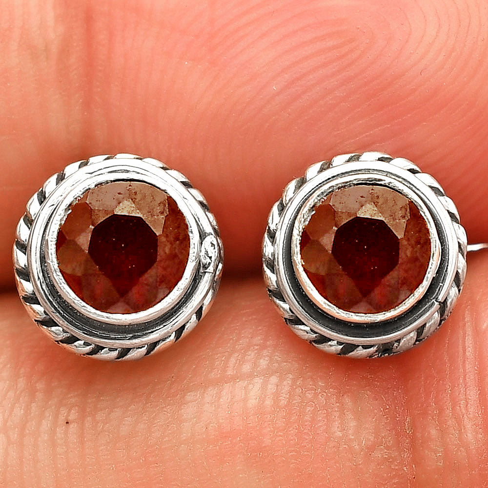 Hessonite Garnet - Madagascar Stud 925 Sterling Silver Earrings Jewelry DGE1067_G