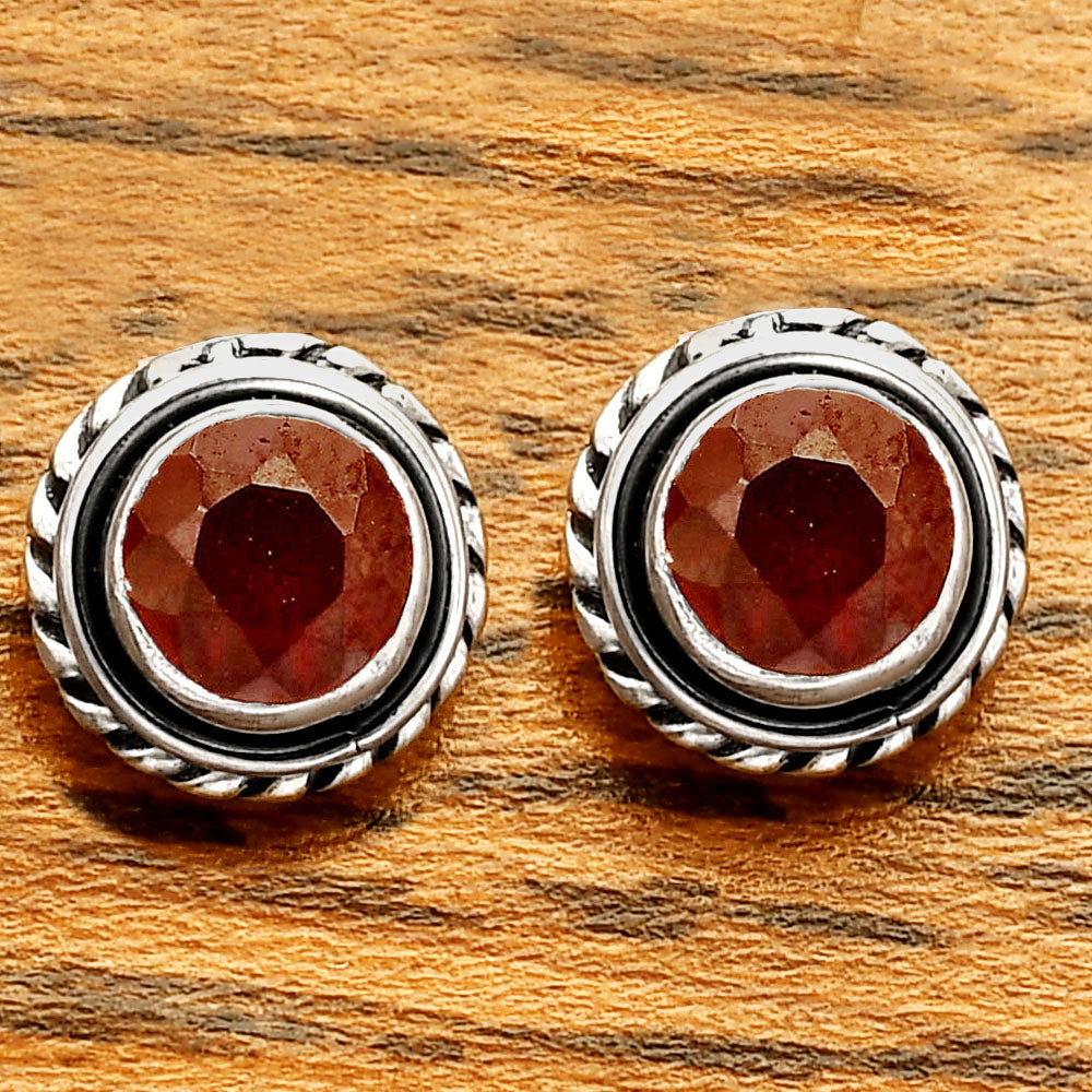 Hessonite Garnet - Madagascar Stud 925 Sterling Silver Earrings Jewelry DGE1067_G