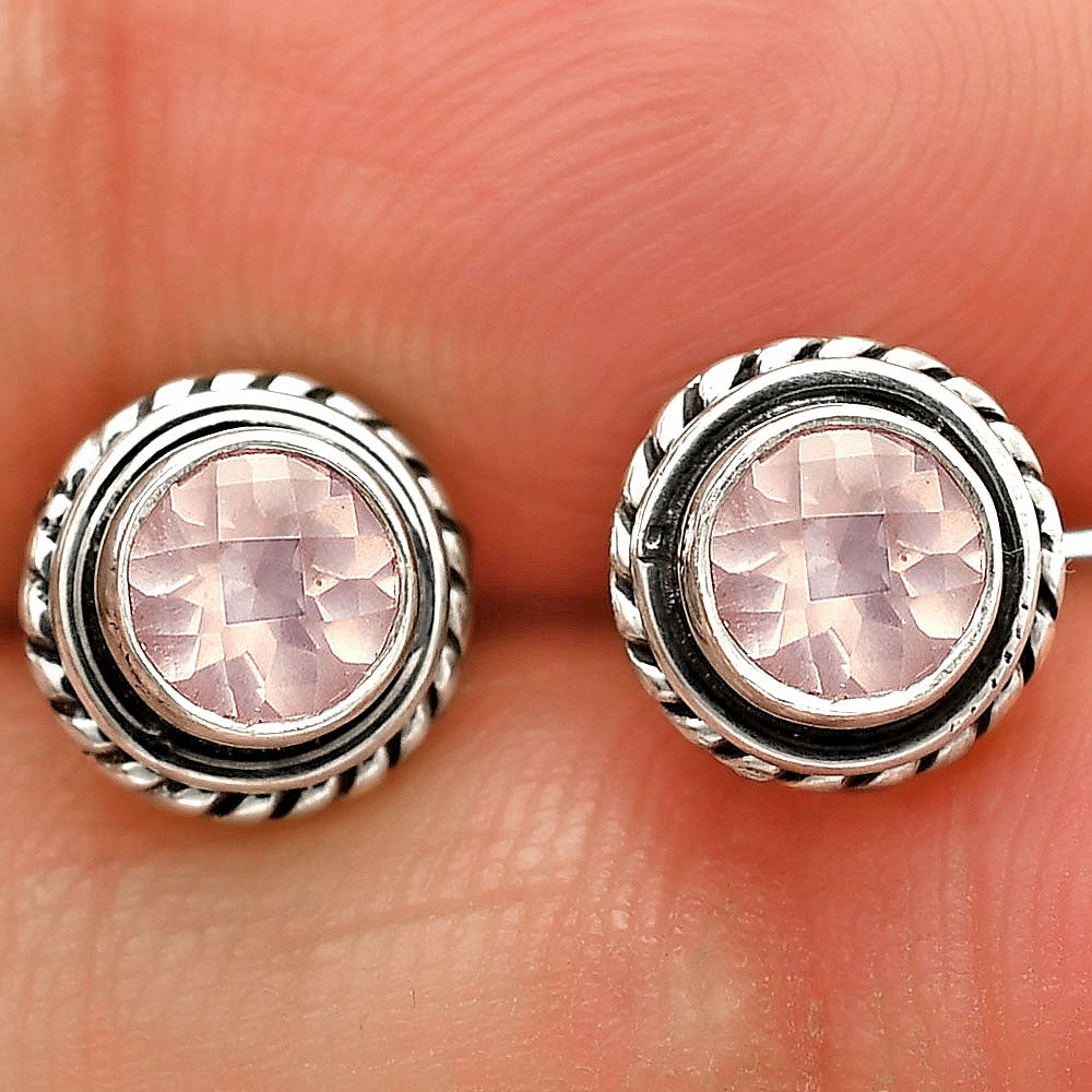 925 Silver Round Gemstone Stud Earrings