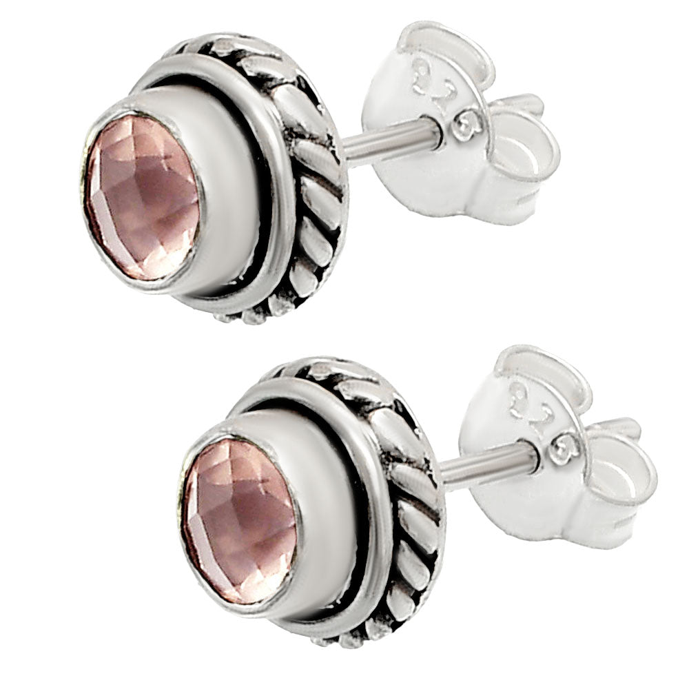 925 Silver Round Gemstone Stud Earrings