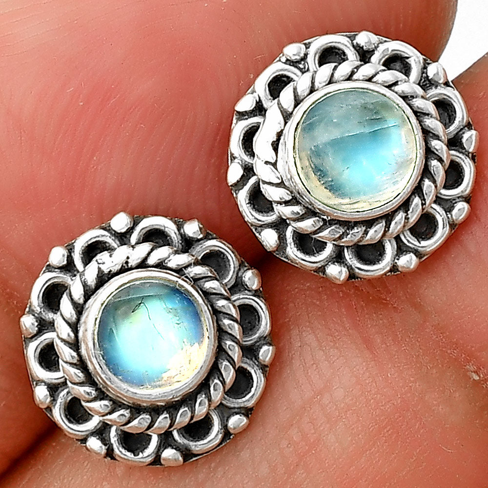 Natural Rainbow Moonstone Stud 925 Sterling Silver Earrings Jewelry DGE1068_A