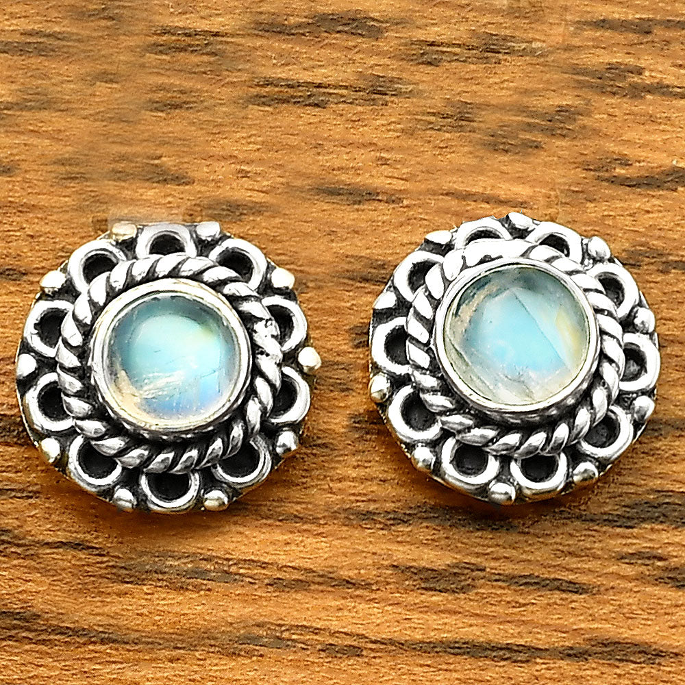 Natural Rainbow Moonstone Stud 925 Sterling Silver Earrings Jewelry DGE1068_A