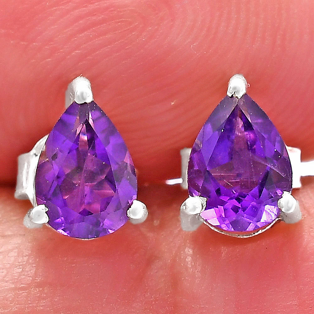 Natural African Amethyst Stud 925 Sterling Silver Earrings Jewelry DGE1074_C