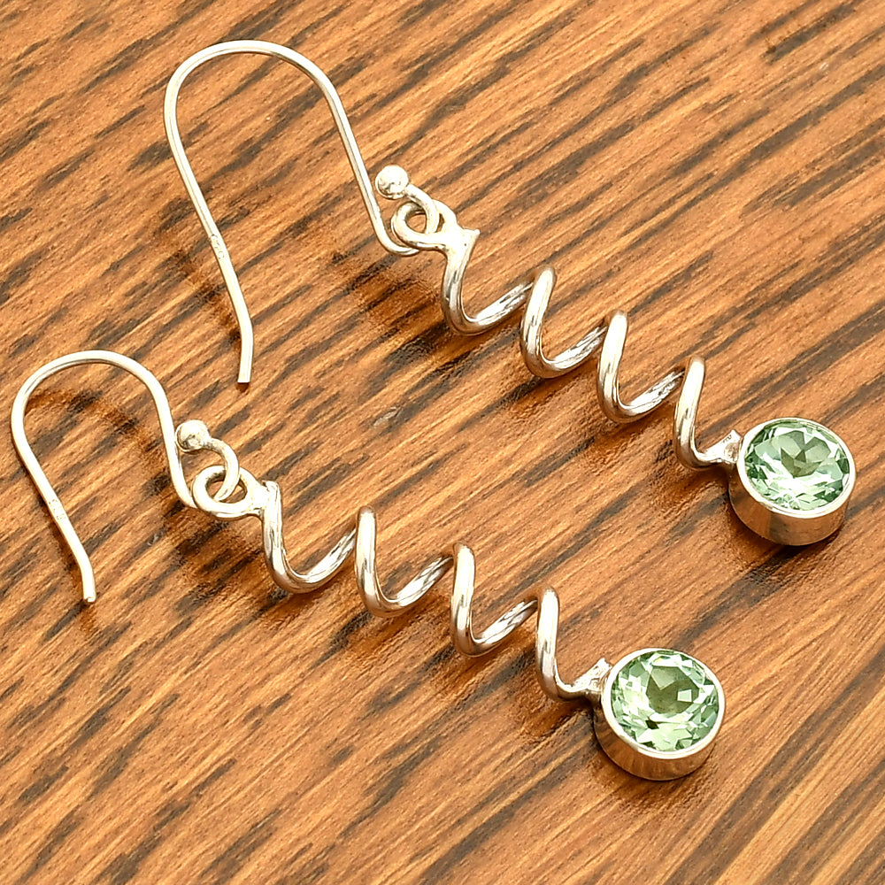 Prasiolite (Green Amethyst) - Brazil 925 Sterling Silver Earrings Jewelry DGE1078_E