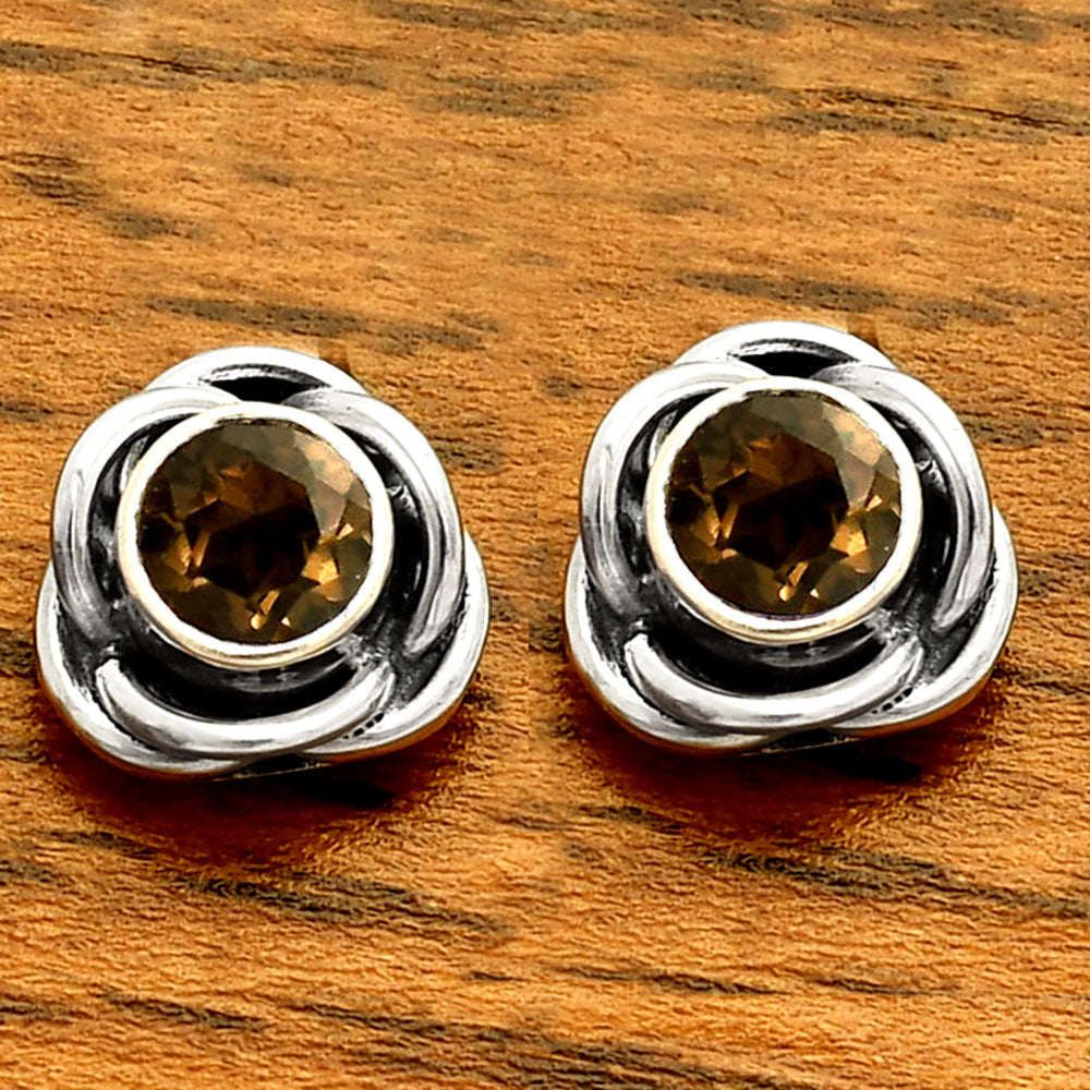 Natural Smoky Quartz - Brazil Stud 925 Sterling Silver Earrings Jewelry DGE1079_D