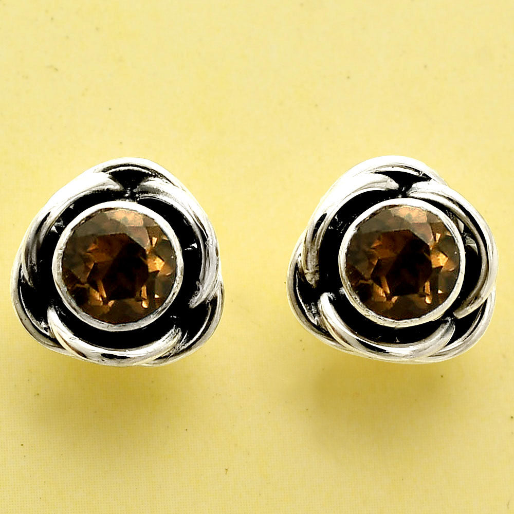 Natural Smoky Quartz - Brazil Stud 925 Sterling Silver Earrings Jewelry DGE1079_D